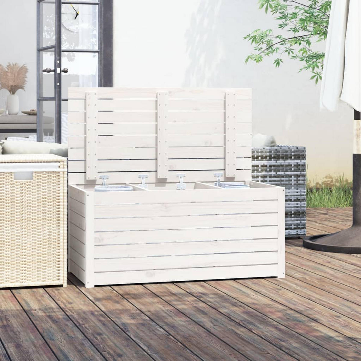 GARTENBOX Weiß 101x50,5x46,5 cm Massivholz Kiefer - Weiß, Holz (101/46.5/50.5cm) - furnicato