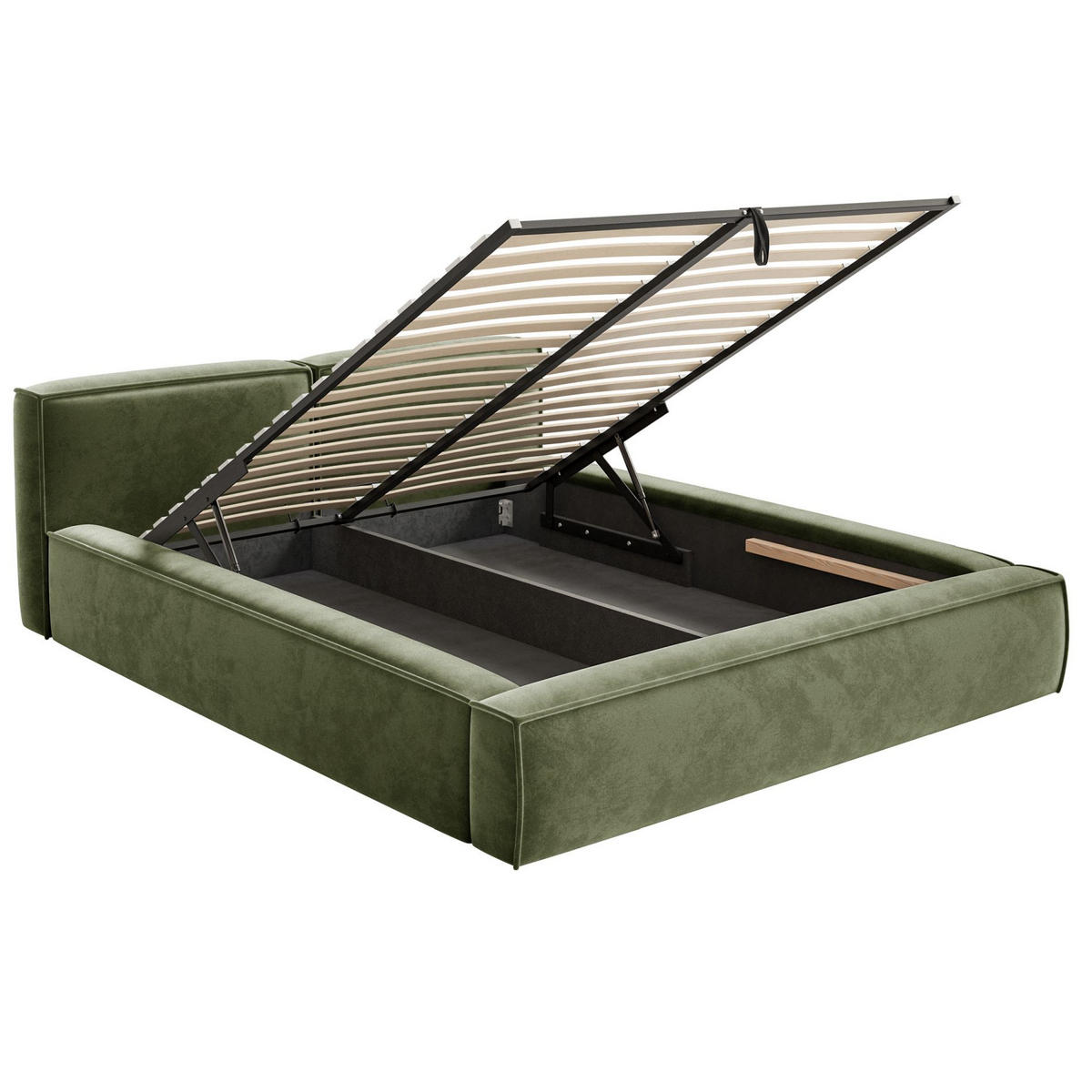 POLSTERBETT Tilves Slim Olivgrün 200x200 cm - Schwarz/Olivgrün, Kunststoff/Textil (200/200cm) - Selsey