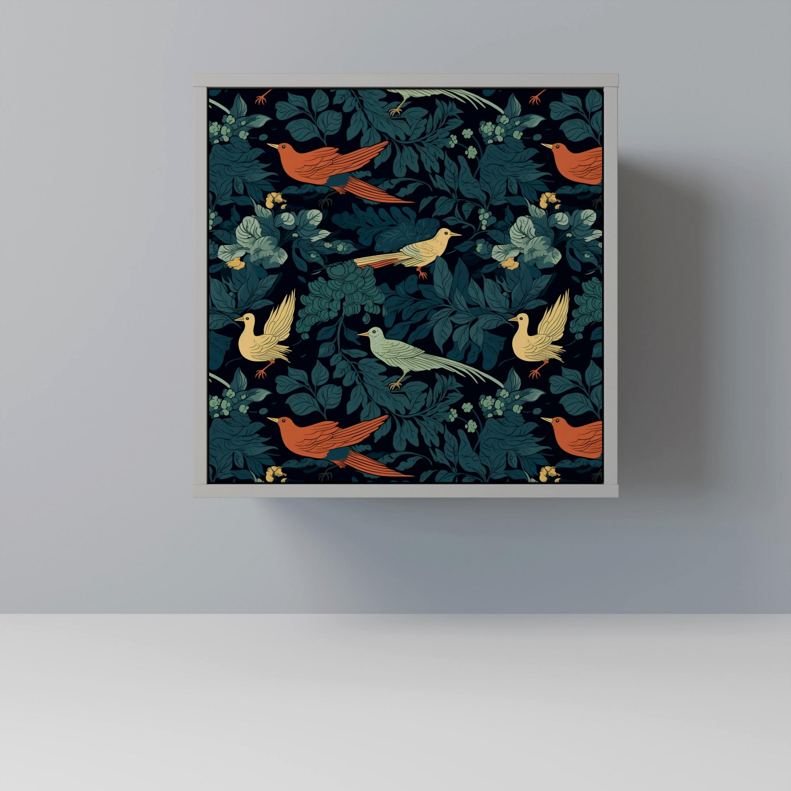 SIDEBOARD FOWL ORNAMENT, Grau, 57,5x42x57,5 cm, Ohne Füße - Multicolor/Grau, Holzwerkstoff (57.5/57.5/42cm) - SpaceRebels