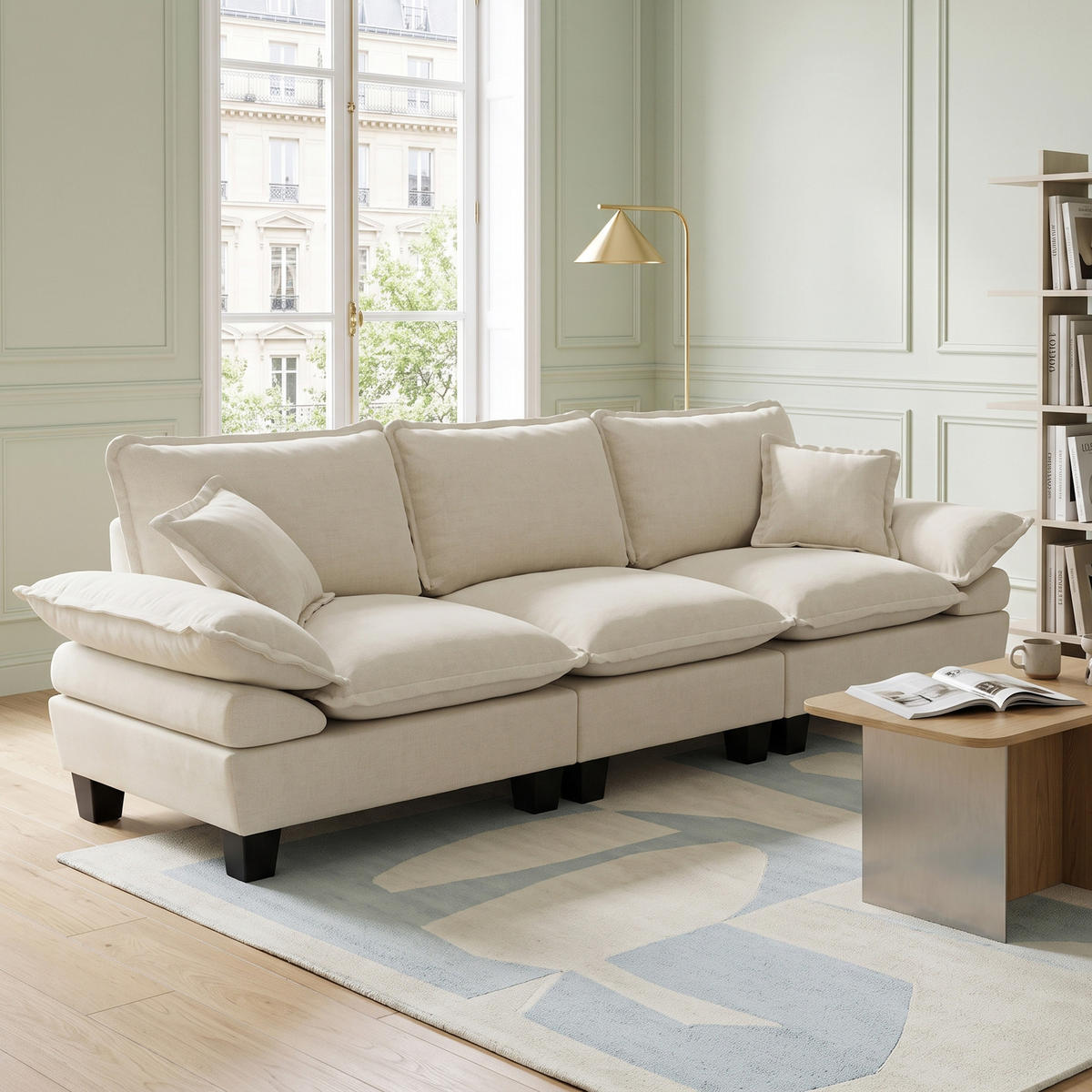 3-SITZER SOFA Segelboot-Design Chenille - Beige, Textil (263/90/82cm) - Urban Meuble