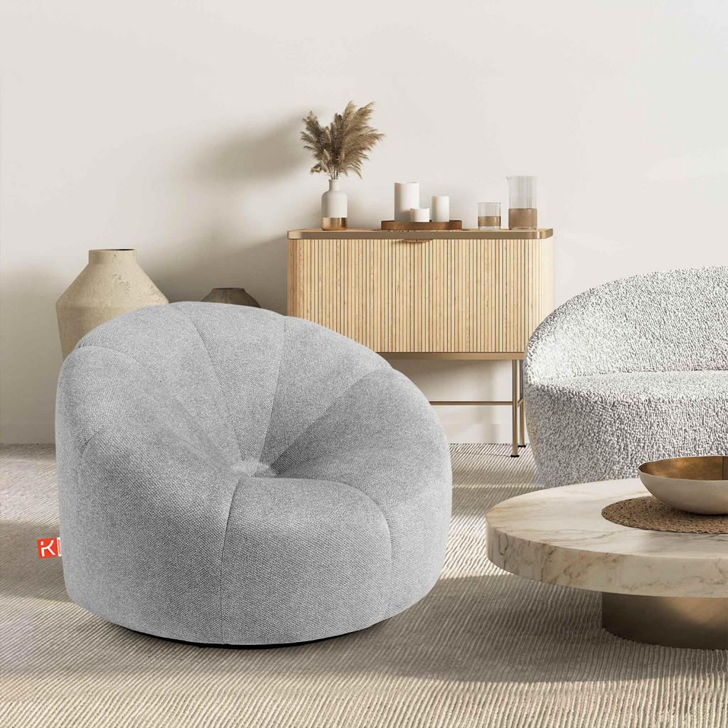 Thumbnail - Konsimo® Drehsessel, Hellgrau, Textil, Rund, 91x72x91 cm, FSC 100%, Wohnzimmer, Sessel, Polstersessel