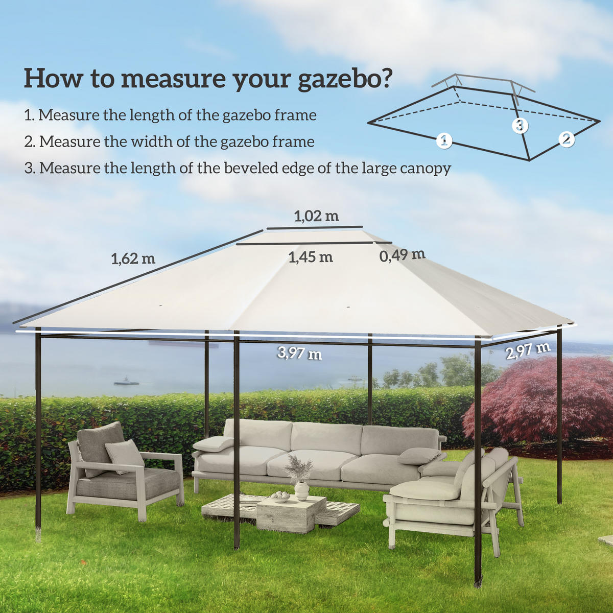 PAVILLON-ERSATZDACH als langlebiger Baldachin, wetterfeste Outdoor-Abdeckung für Pavillon, 397 x 297 cm, Crème - Creme, Textil (397/1/297cm)