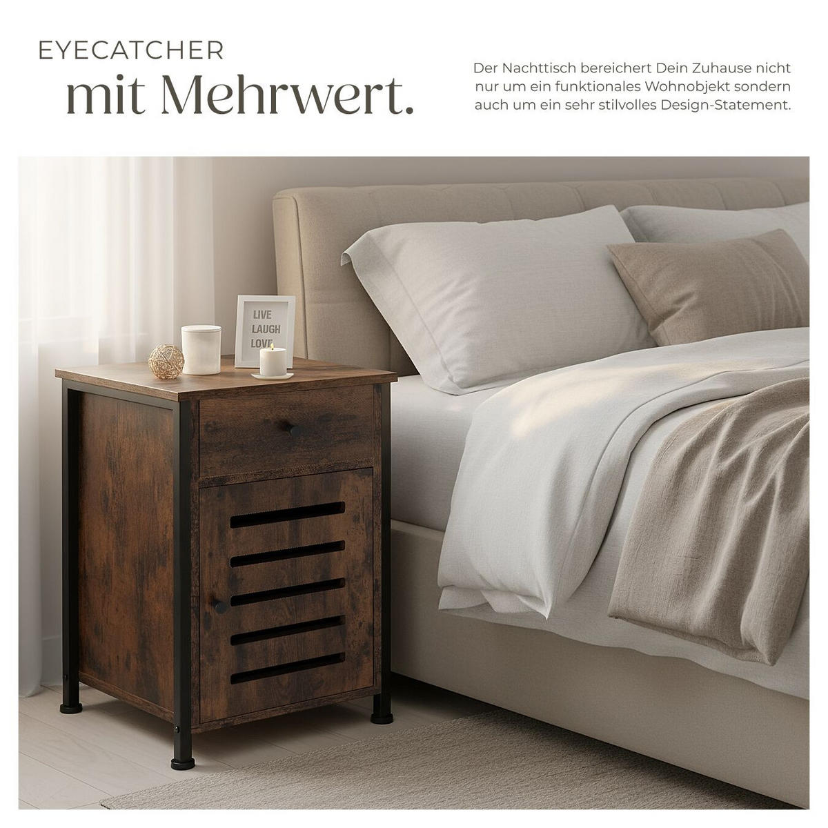 NACHTSCHRANK Waterford, 40 x 42 x 60,5 cm, Industrial Holz dunkel, rustikal - Rostfarben, Holzwerkstoff (40/60.5/42cm) - tectake