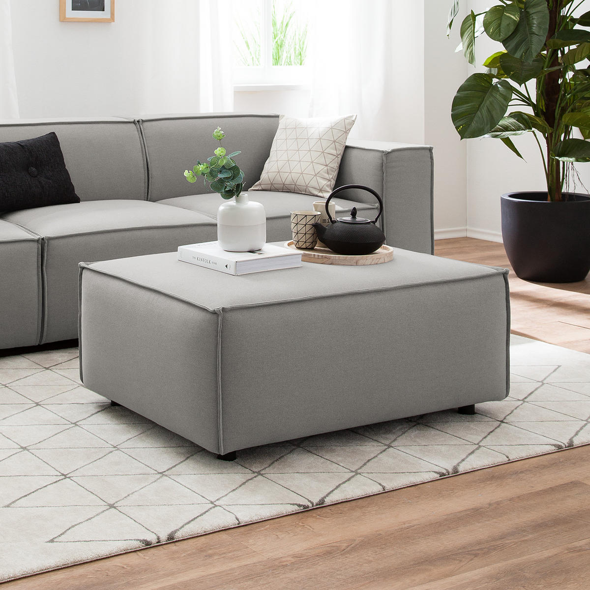 POLSTERHOCKER rechteckig - Graubraun/Schwarz, Kunststoff/Textil (97/40/79cm) - home24