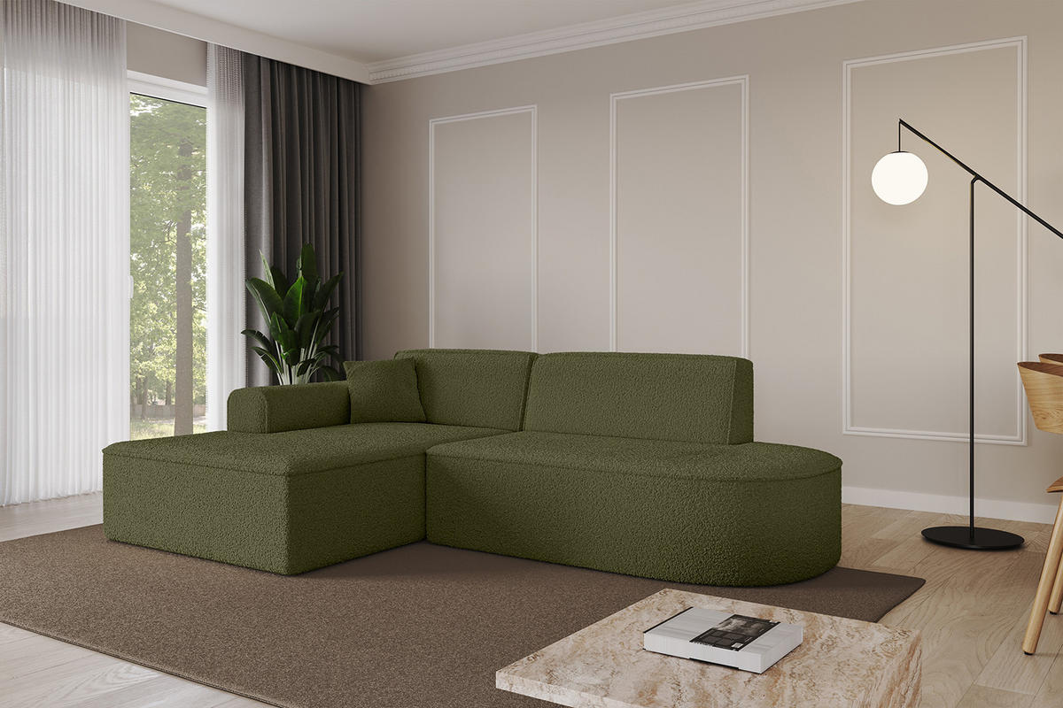 ECKSOFA Ottomane Links IREA-L1-v3 - 232x165x77 cm Grün - Platinfarben, Holzwerkstoff/Textil (232/165cm) - ALTDECOR