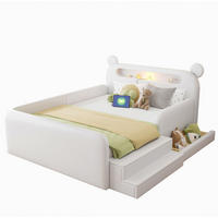 KINDER-POLSTERBETT aus Kunstleder 140x200 cm Weiß mit Bärenkopfteil, Nachtlicht, USB-Anschluss und Stauraum - Weiß, Textil (140/200cm) - Modfu