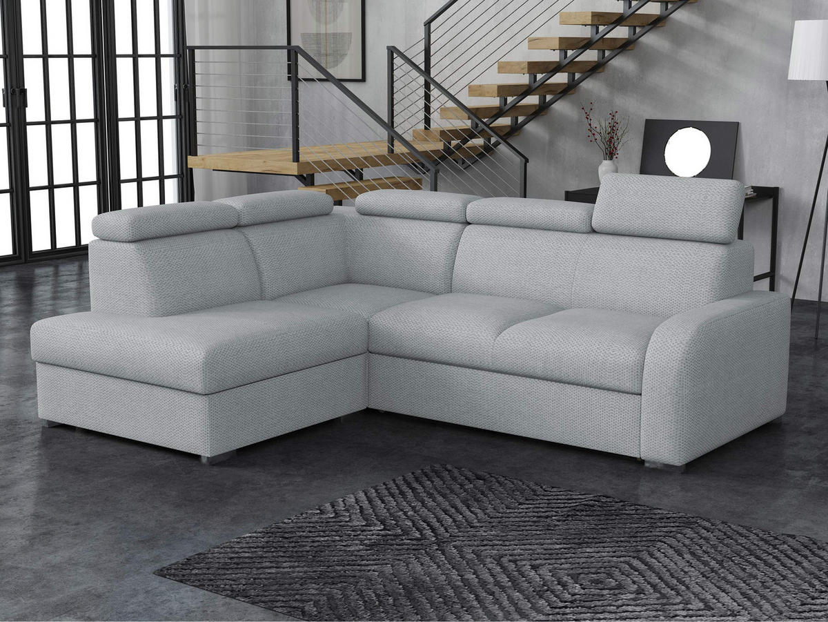 ECKSOFA Oslo 2rRLXp, Seite: Links LXP+R+2R - Silberfarben/Hellgrau, Holz/Textil (250/200cm) - MIRJAN24