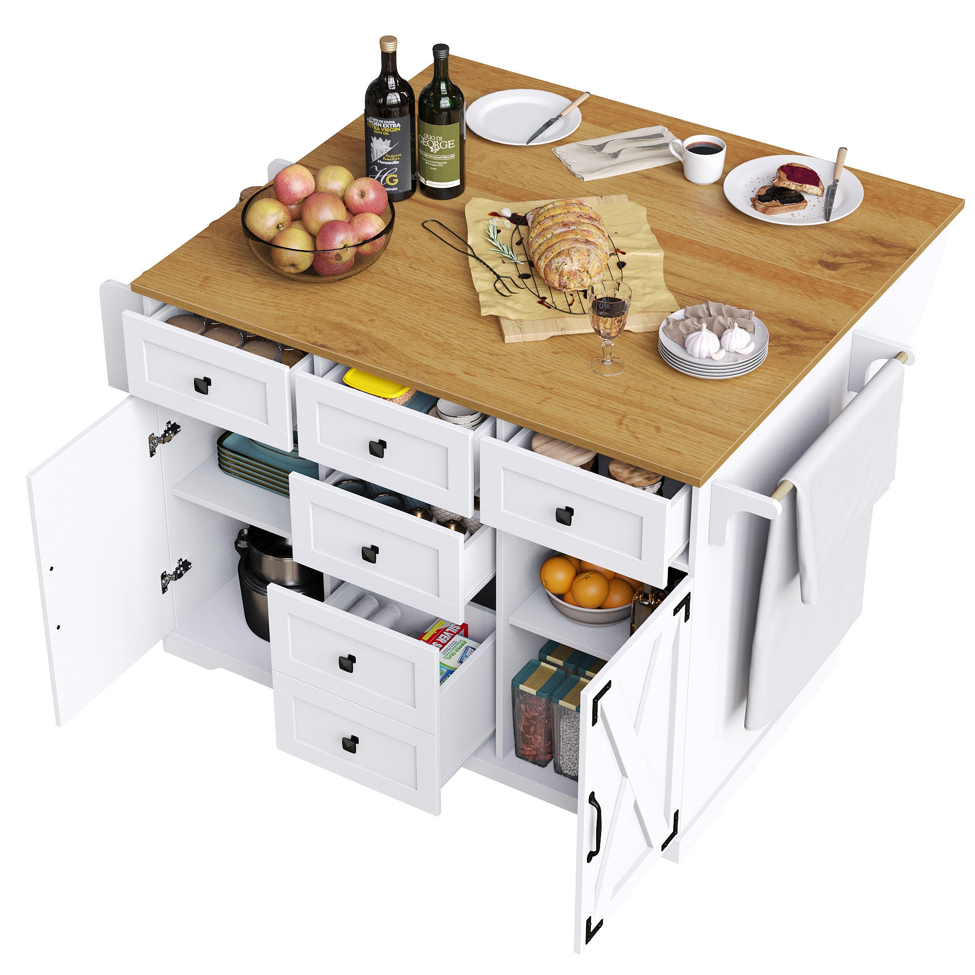 KÜCHENINSEL klappbar in Weiß mit Holzmaserung, 147/70/93 cm - Weiß, Kunststoff (70/93/147cm) - Rolipo