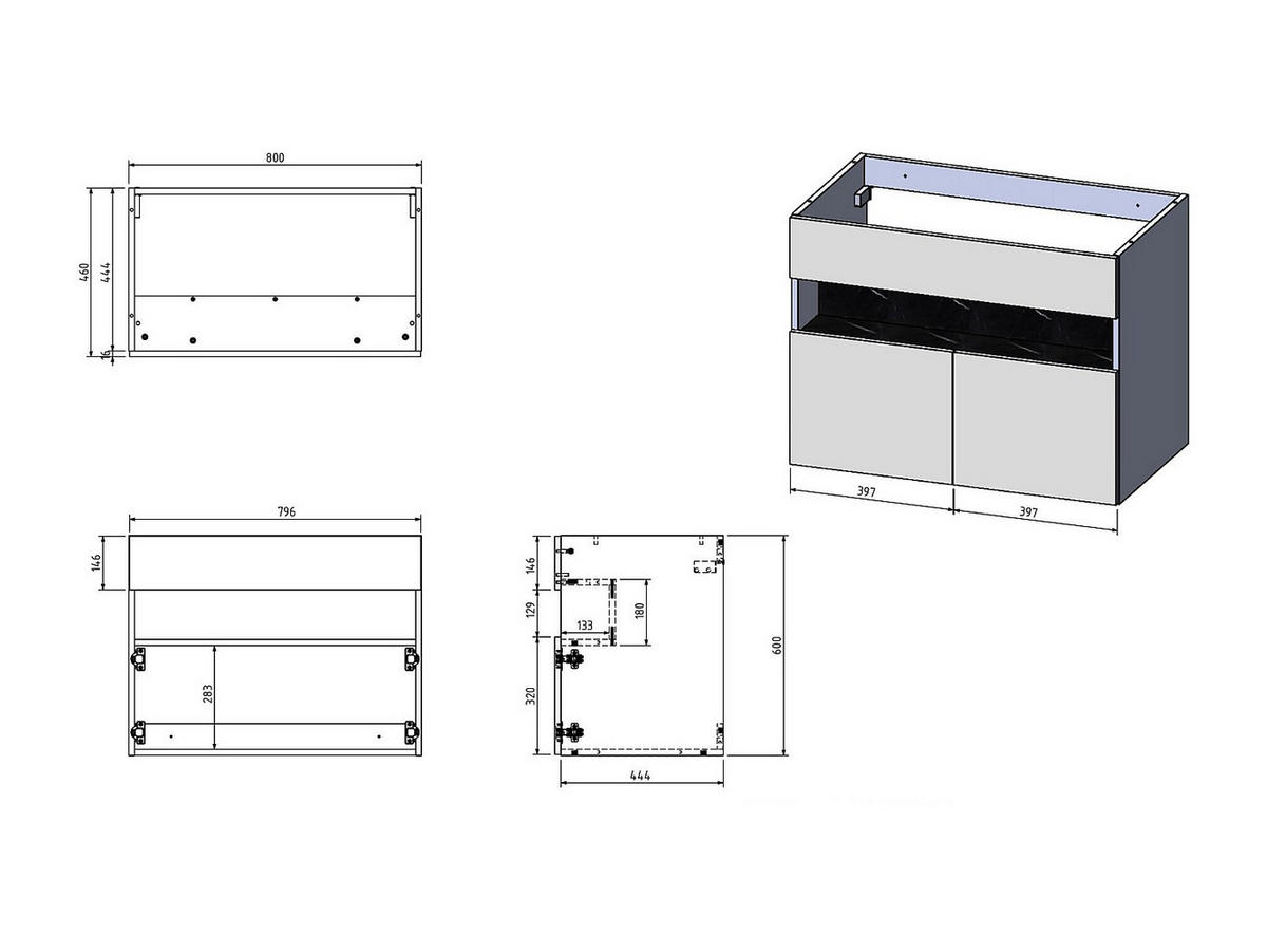 WASCHBECKENUNTERSCHRANK - 80cm x 46cm - MDF - naturfarben dunkel, weiß - POGEZA - Naturfarben, Holz (80/60/46cm) - Vente-Unique
