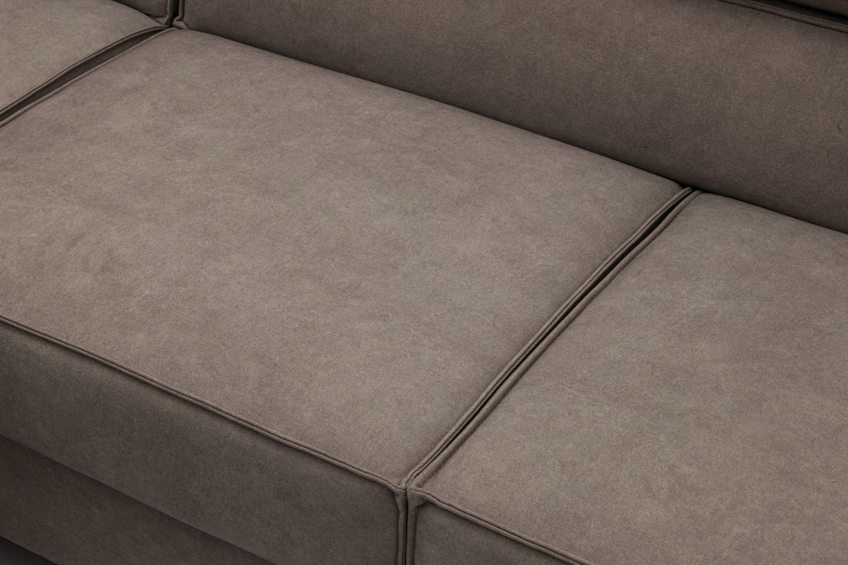 ECKSOFA PURE U Links mit Schlaffunktion 127x270 Velours Beige - Beige/Schwarz, Holz/Textil (340/204cm) - Muffo