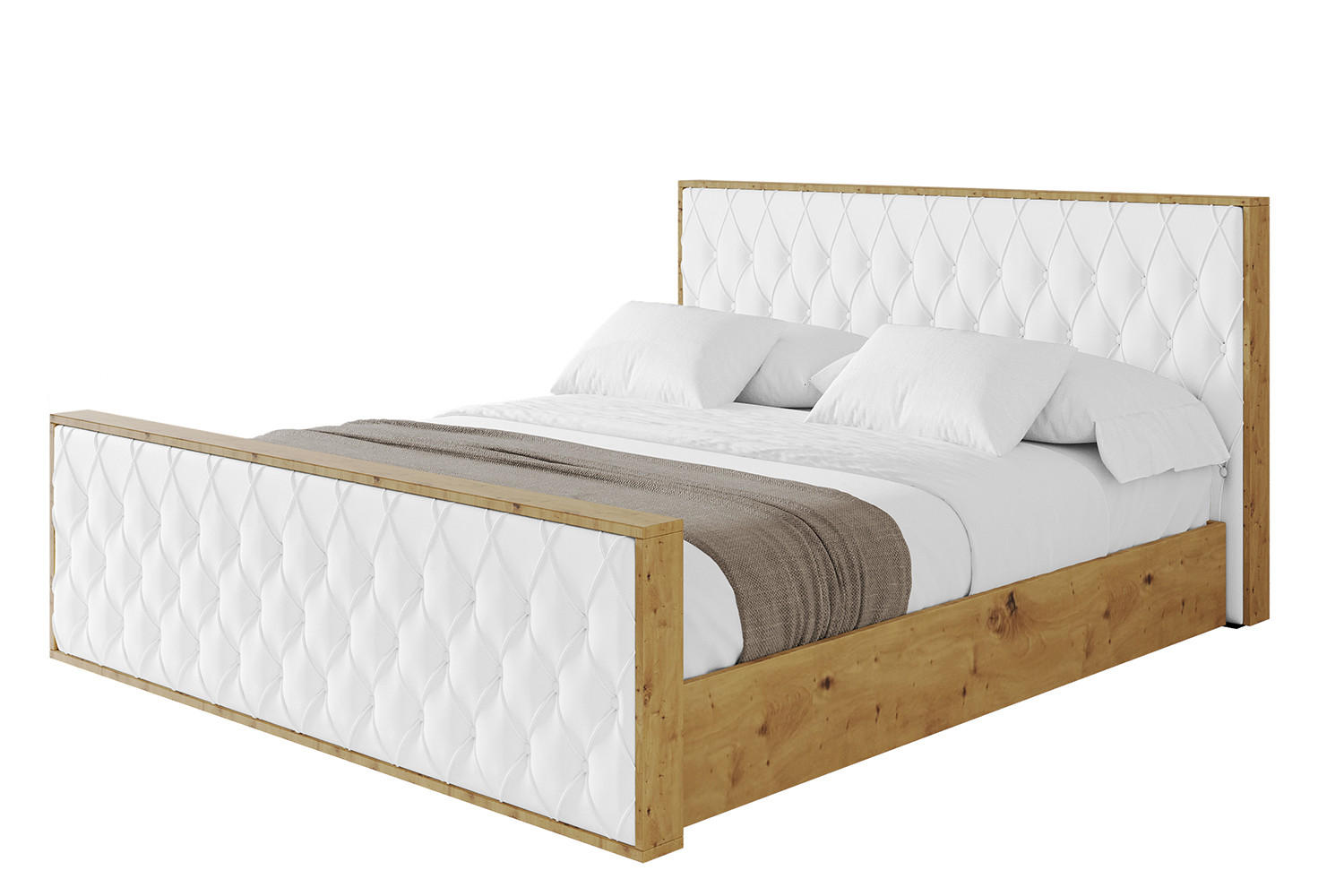 POLSTERBETT mit Bettkasten, Fußteil und Lattenrost, Boxbett ohne Matratze - ENZO5-Z 140x200 Weiß Kunstleder - Weiß Hochglanz, Holzwerkstoff/Textil (140/200cm) - ALTDECOR