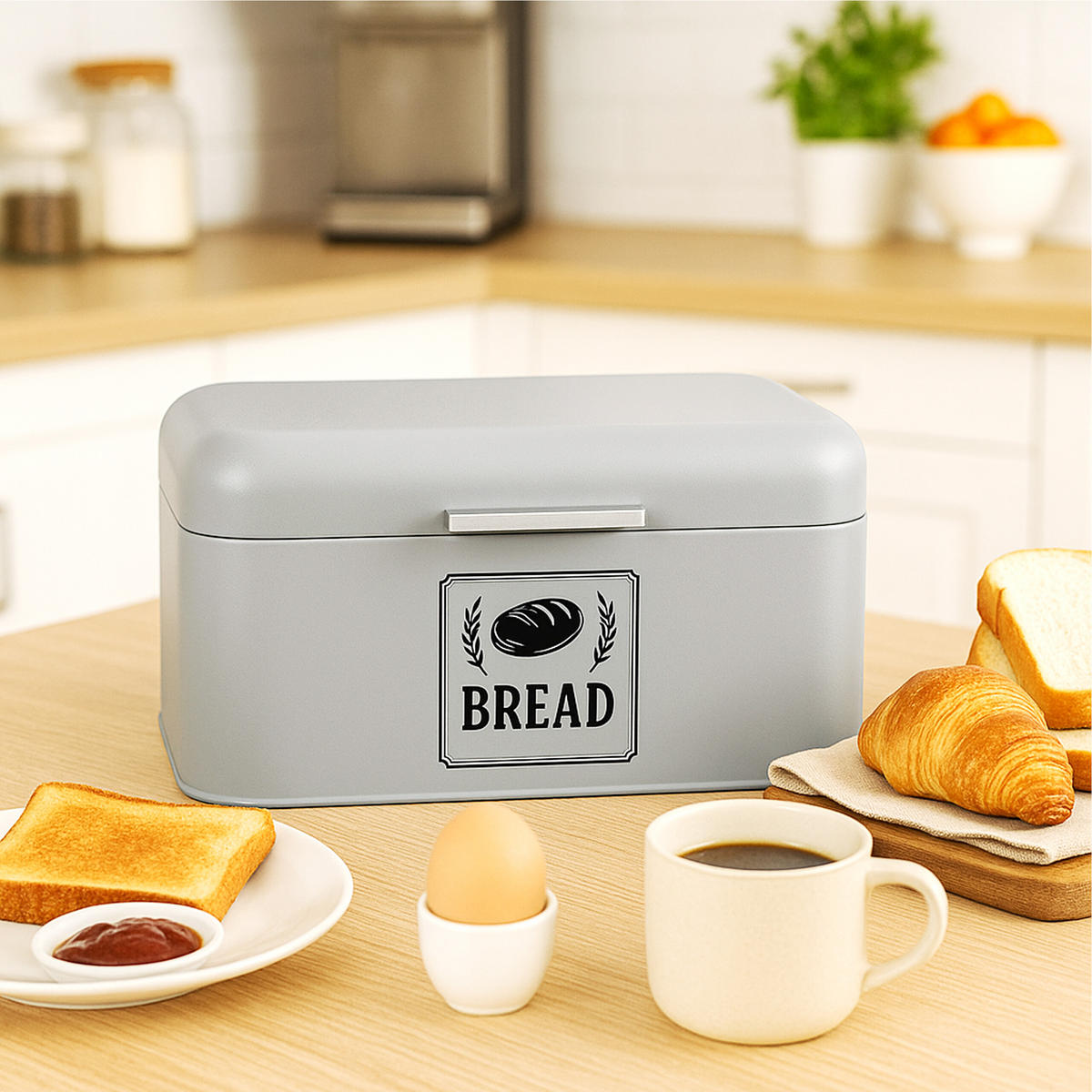 BROTKASTEN - Grau, Metall (42/17/24cm) - Relaxdays