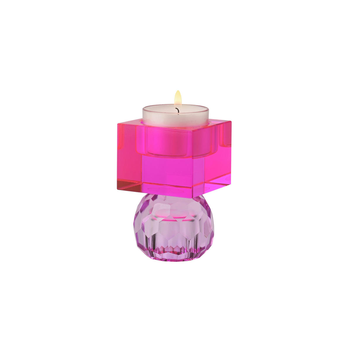 KERZENHALTER Sari Kugel Cube, Glas, Hellila / Pink, H 8 cm - Lila, Glas (6/9/6cm) - Gift Company