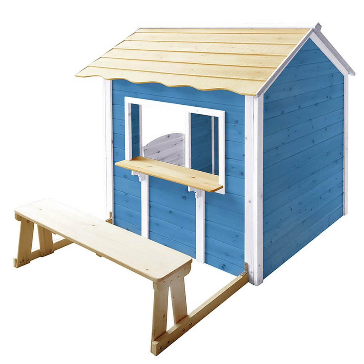 SPIELHAUS DER GROSSE PALAST - Farbe: Blau, Ausstattung: Mit Bank - Blau, Holz (101/128/106cm) - Home Deluxe