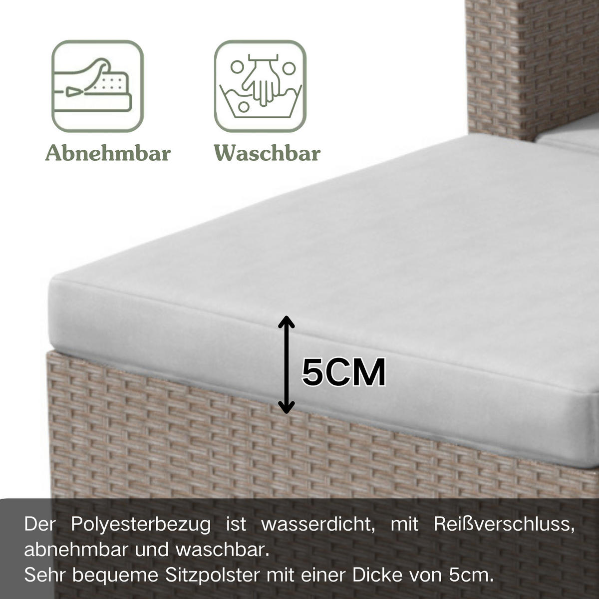 LOUNGESET Khaki Poly Rattan Mit Sitzkissen & Glastisch - Hellbraun, Metall - FLIEKS