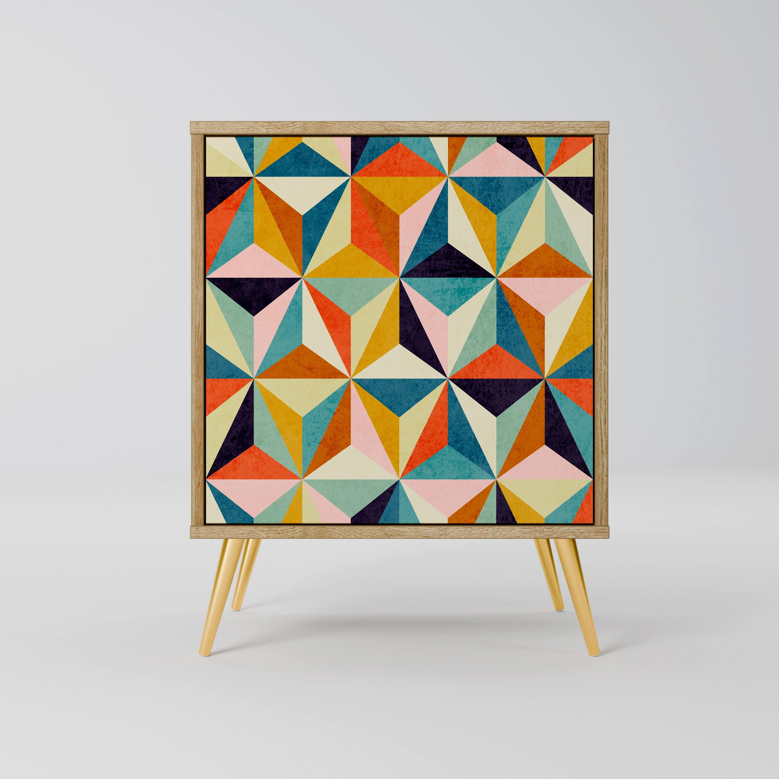 SIDEBOARD TESSELATE TREASURES, Eichefarben, 57,5x42x75,5 cm, Goldfarbene Metallfüße - Eichefarben/Goldfarben, Holzwerkstoff/Metall (57.5/75.5/42cm) - SpaceRebels