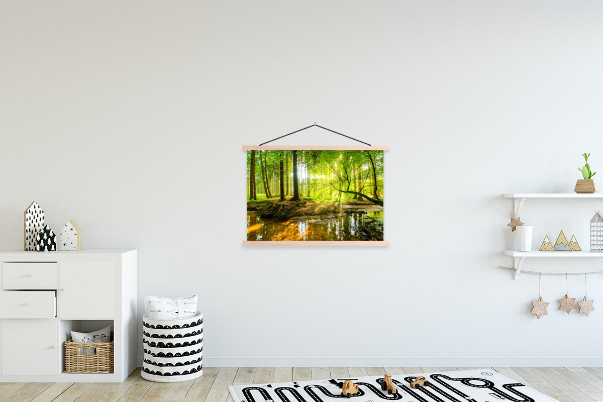 POSTER Wald - Landschaft - Wasser - Bäume - Sonne - Grün - Natur 90x60 cm - Grün, Textil (90/60/0.15cm) - MuchoWow