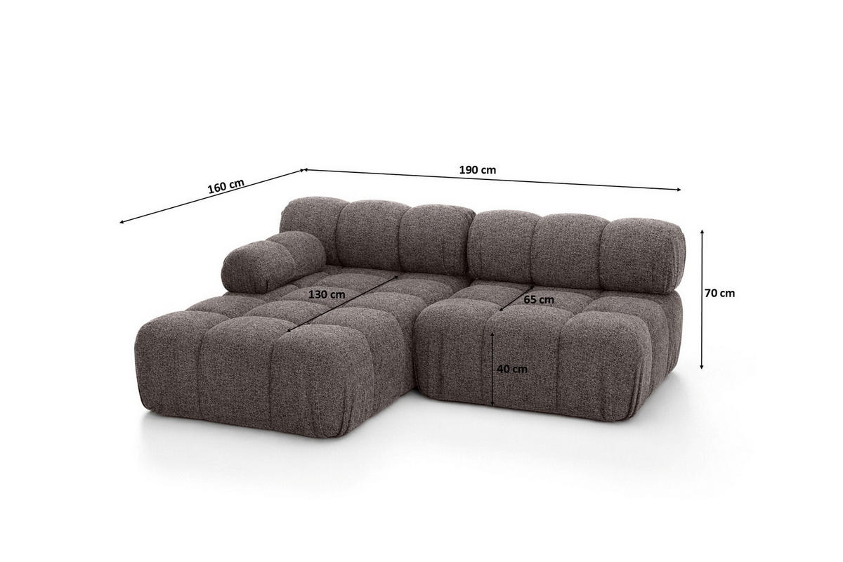 ECKSOFA L-Form Mini II Modular, Bouclé-Stoff Abriamo, Braun, Links, Selia - Braun, Holz (190/160cm) - Kaiser Möbel