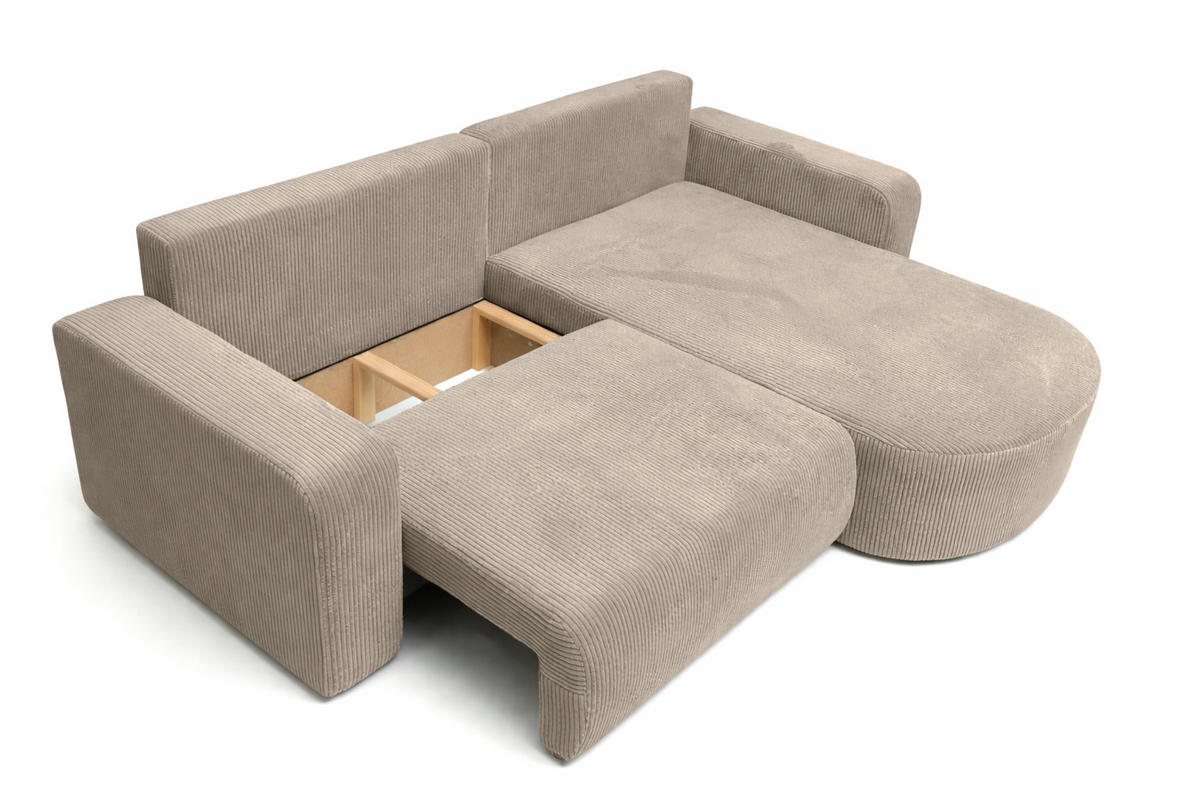 ECKSOFA Mit Schlaffunktion, Cordstoff Poso, Dunkelbeige, Rechts, ROUND ONE - Beige, Holz (244/175cm) - Kaiser Möbel