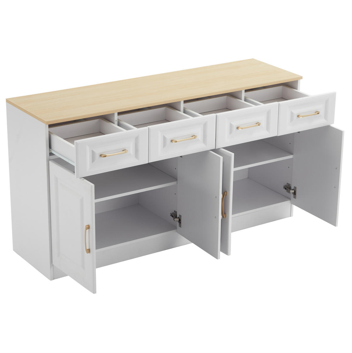 SIDEBOARD 140/40/75 cm weiß/eichefarben aus Spanplatte mit 4 Schubladen und 4 Türen - Weiß, Holzwerkstoff (140/75/40cm) - OKWISH