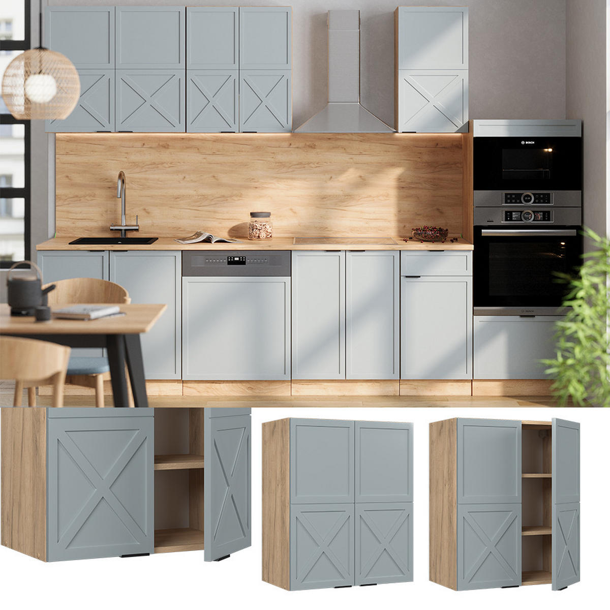 HÄNGESCHRANK Fame-Line Hellblau-grau 60 cm - Honigeiche/Eiche Wotan, Holzwerkstoff (60/72/34.1cm) - Vicco