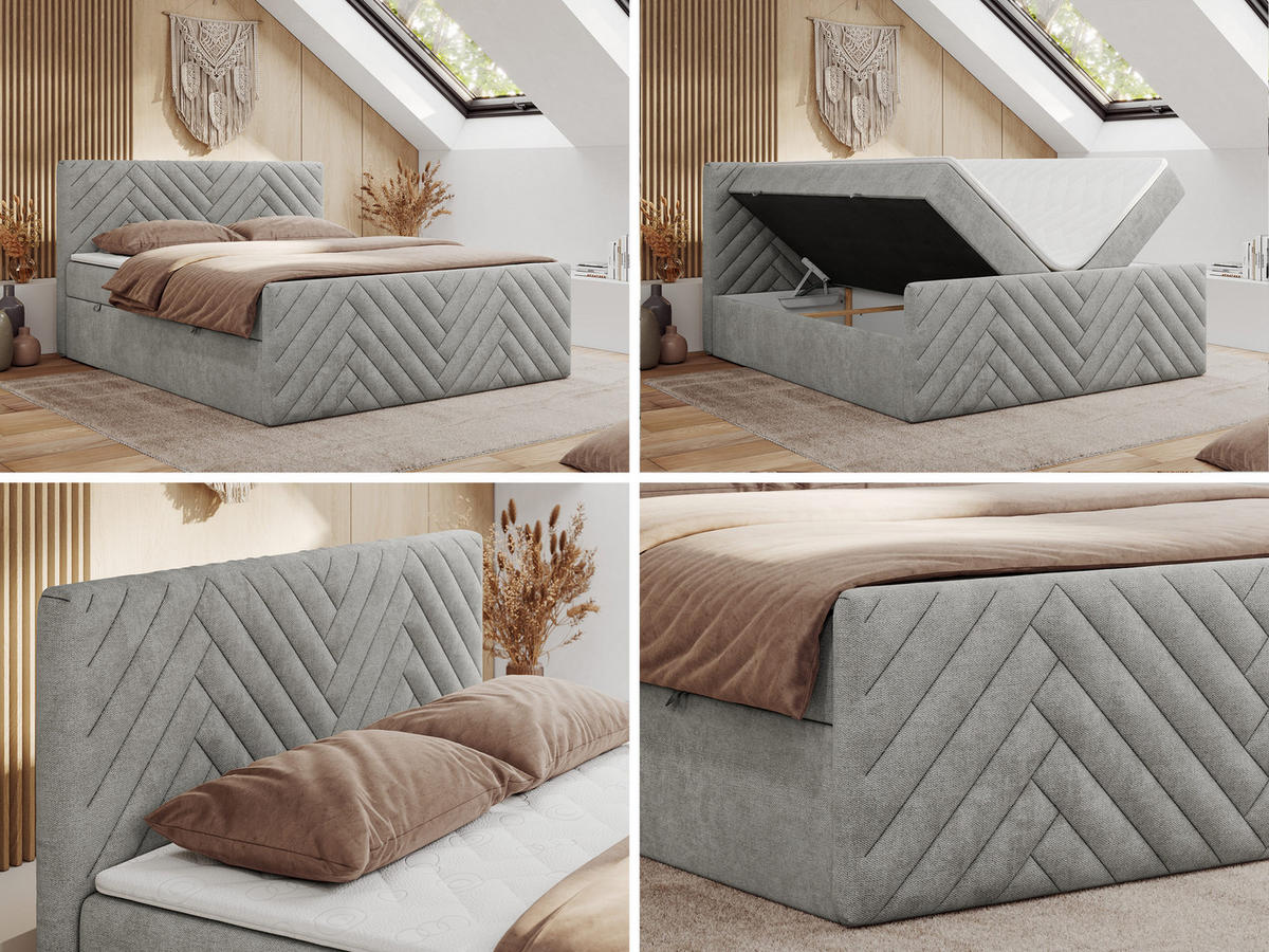 BOXBETT PARIS DUO 140/200 - Hellgrau Struktur - H4 - Hellgrau, Holz/Textil (140/200cm) - MKS