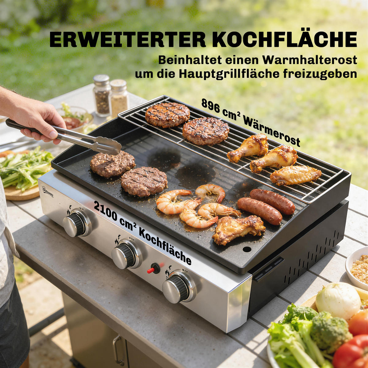 GASGRILL Stahl Edelstahl Schwarz - Schwarz, Metall (44/21/62cm) - Outsunny