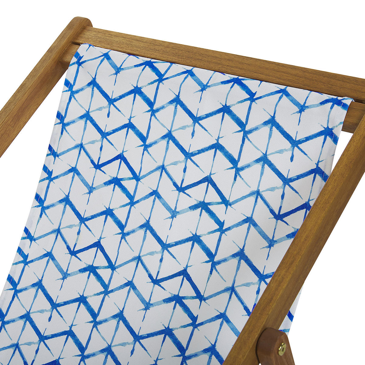 GARTENLIEGE 2er-Set hellbraun Textil weiß/blau ZickZack-Muster Anzio - Hellbraun/Blau, Textil (54/70/97cm) - Beliani