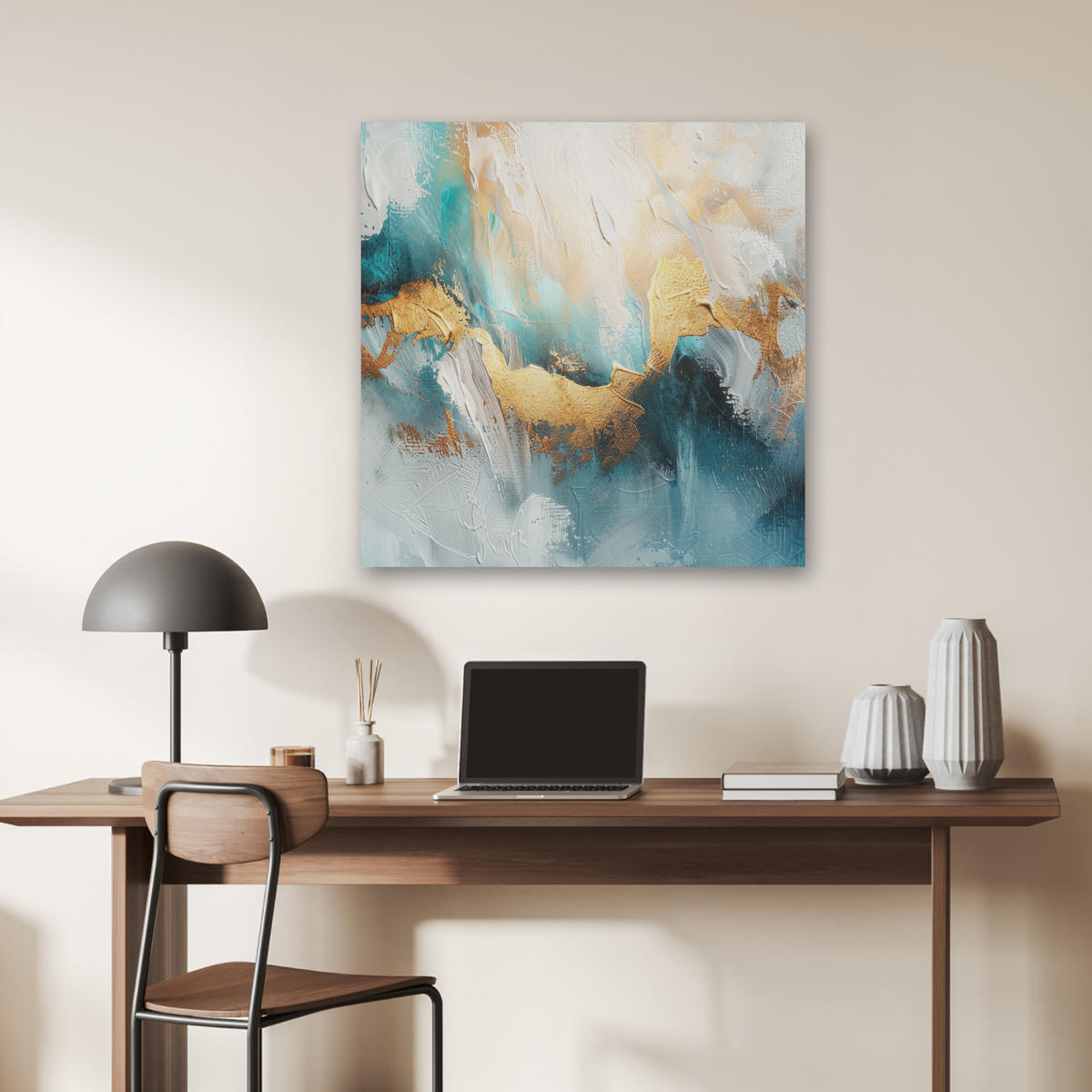 AKUSTIKBILD Abstrakt - Kunst - Gold - Blau Akustikpaneele 80x80 cm - Petrol, Kunststoff (80/80/0.9cm) - MuchoWow