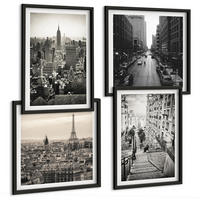 BILDER SET 4er Set - 50x50 cm & 40x60 cm Schwarzer Rahmen - Aussicht Paris New York Treppen - Schwarz, Kunststoff (50/50cm) - TULUP