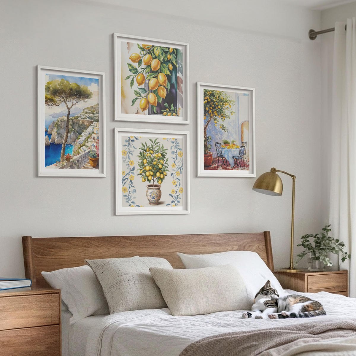 WANDBILDER 4er-Set - 50x50 cm & 40x60 cm Weißer Rahmen - Zitronenbäume am Meer - Weiß, Kunststoff (50/50cm) - ArtPrintCave
