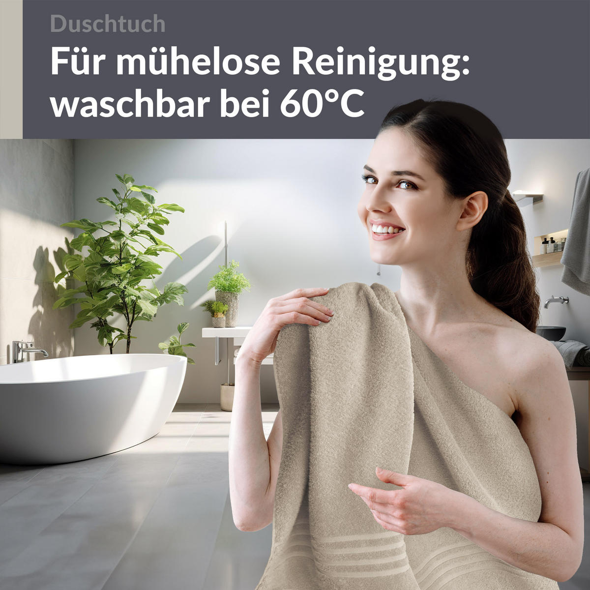 DUSCHTUCH London Kiesel Grau 2er Set 70x140 - Sandfarben, Textil (70/140cm) - Lashuma