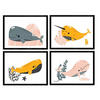 POSTER Set mit 4 Wale im Meer grau orange und rosa A4 Rahmenlos - Klar, Papier (29.7/3cm) - Nacnic