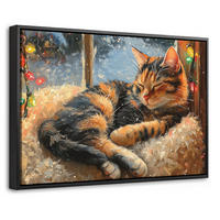 LEINWAND Bilder mit Rahmen - Katze - Weihnachten - Winter - Tier - 30x20 - Bernsteinfarben, Textil (30/20cm) - MuchoWow