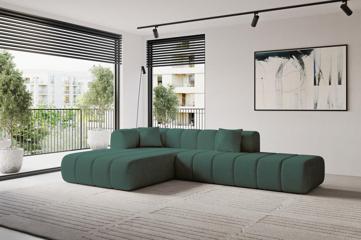 ROHOVÁ SEDAČKA s otomanem, levá BILA-L 289x176x71 Zelená Velur - černá/jadeitově zelená, kompozitní dřevo/textil (176/289cm) - ALTDECOR