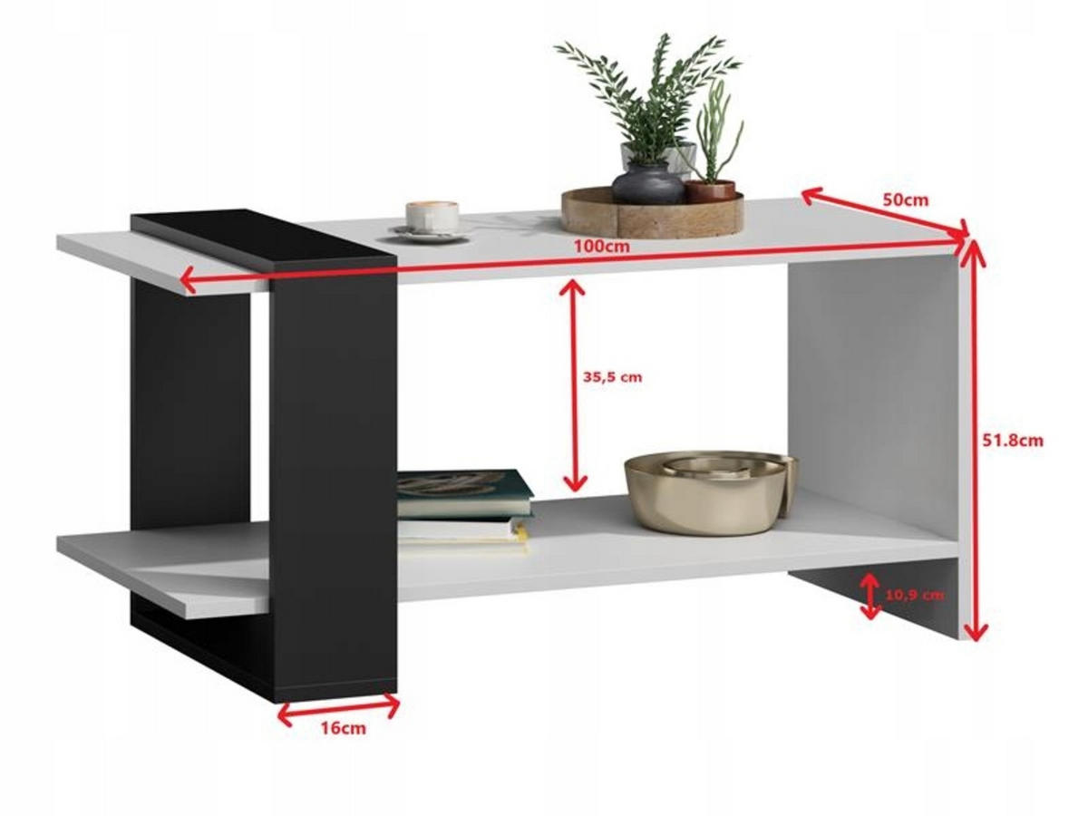 COUCHTISCH WIKA Weiß-Schwarz 100/53,6/51,8 cm - Multicolor, Holzwerkstoff (53.6/100/51.8cm) - Matkam Möbel