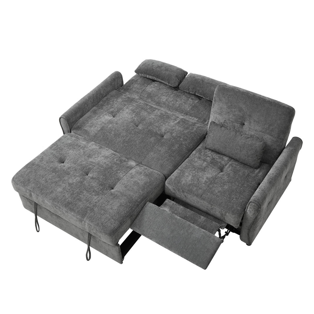 SCHLAFSOFA 3-Sitzer 3-in-1 ausziehbar Chenille, DE-42933, Grau - Grau, Metall (176/83/148cm) - ComfortXL