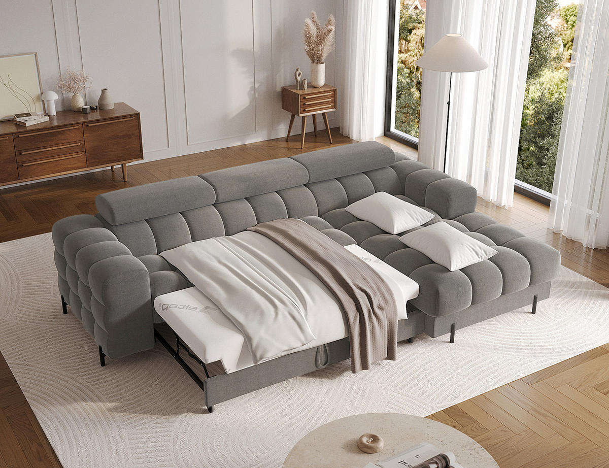 ECKSOFA FELRO mit Schlaffunktion, Bettkasten & verstellbaren Kopfstützen – Modernes Premium-Ecksofa in L-Form - Anthrazit, Kunststoff (181/285cm) - Wohnideebilder