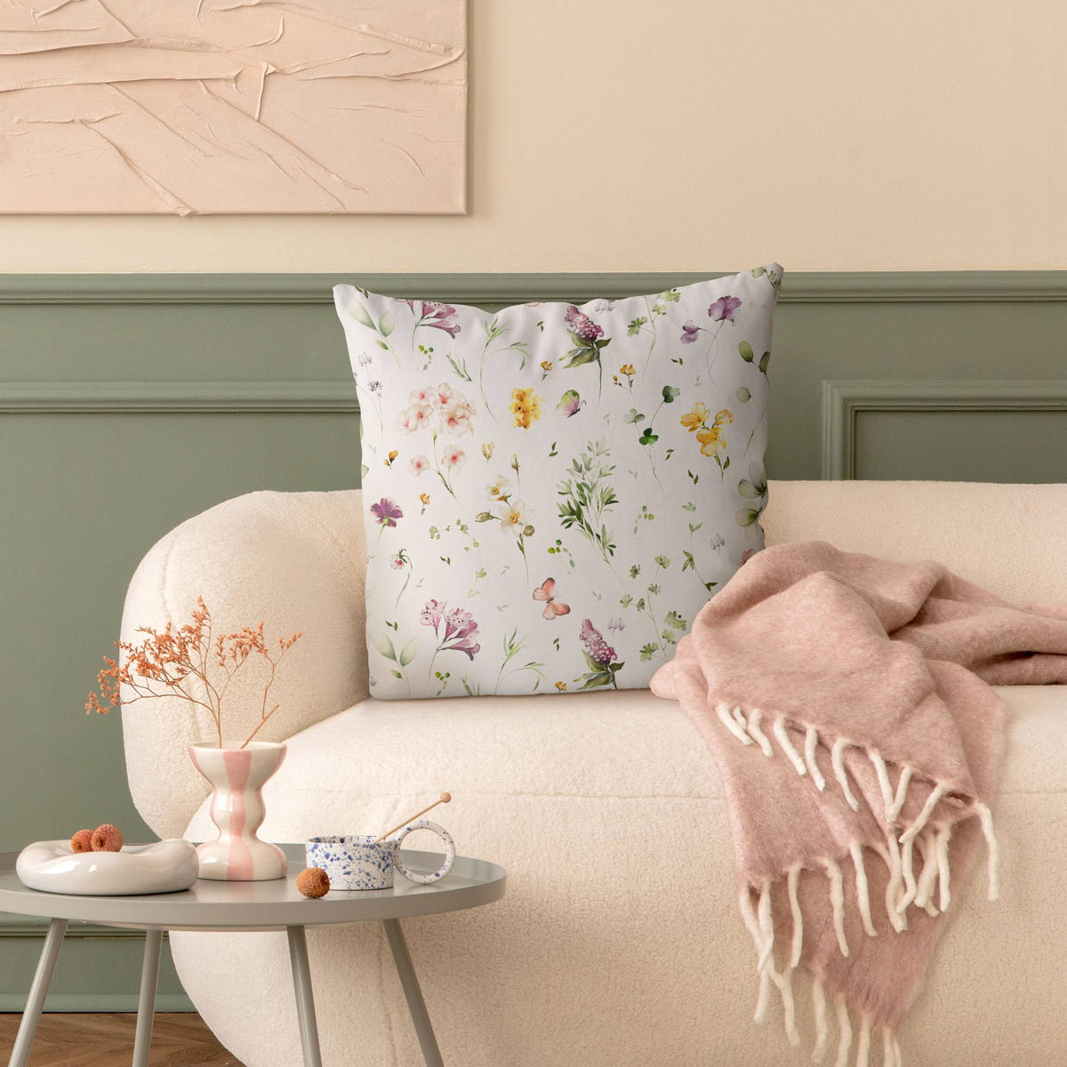 KISSENBEZUG Wildblumen Aquarell Muster 40/40 cm - Violett, Textil (40/40cm) - Bilderwelten