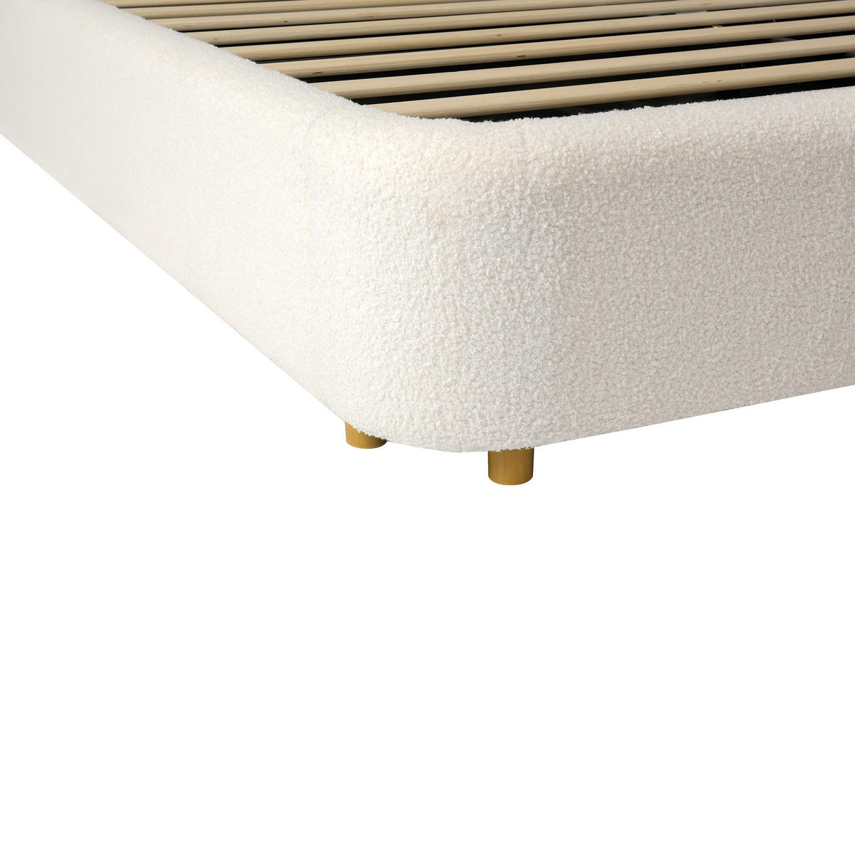 BETT mit Stauraum und Lattenrost Bouclé Beige - Beige, Metall (160/200cm) - Meubliv