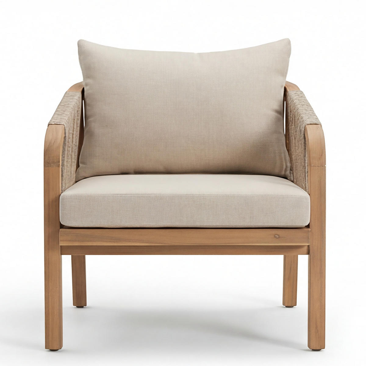 LOUNGESESSEL - Akazie massiv / Webstoff - Akazie Braun / Beige - Beige, Holz/Textil (68/69/80cm) - home24