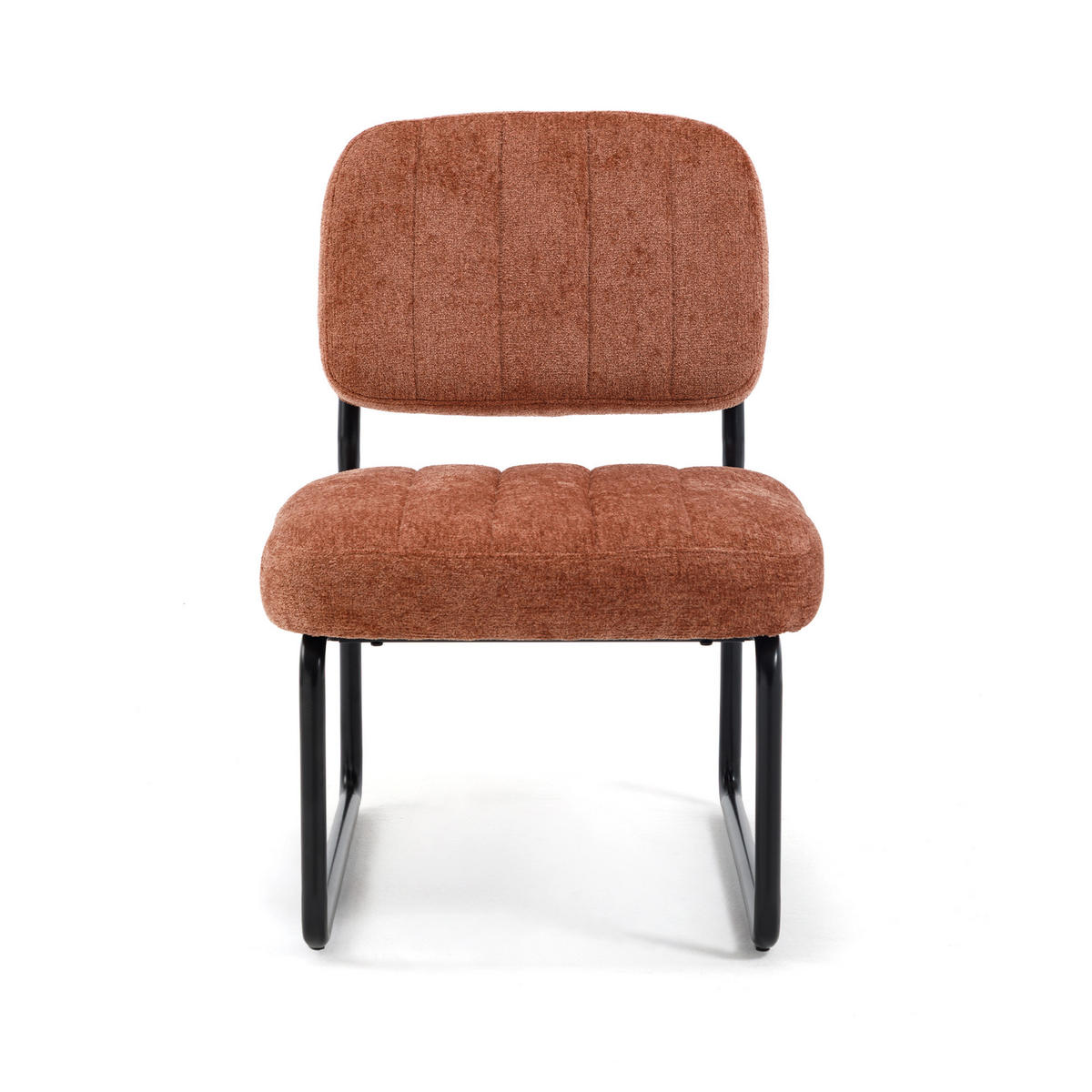 SESSEL terrakotta gepolstert schwarze Metallbeine und Chenille-Stoff - PAOLA - Rot/Schwarz, Textil/Metall (56/77/70cm) - Sicaan