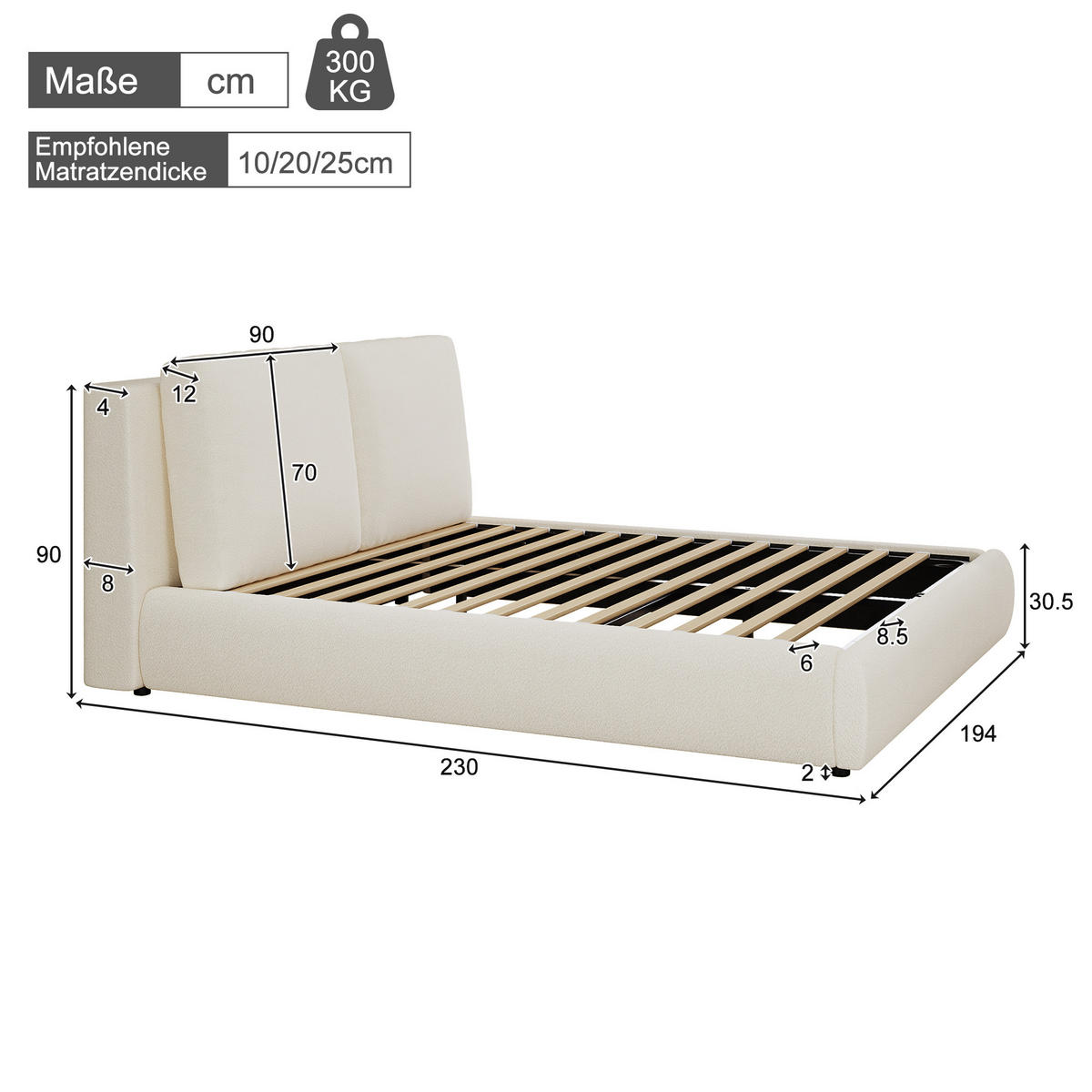 POLSTERBETT 180/200 cm Beige Bouclé mit Stauraum und Lattenrost - Beige, Textil (180/200cm) - OKWISH