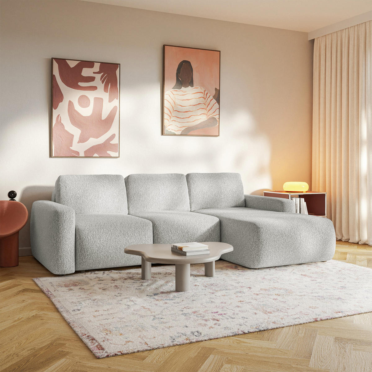 ECKSOFA Carnos Mini Hellgrau Chenille - Hellgrau/Schwarz, Kunststoff/Textil (164/238cm) - Selsey