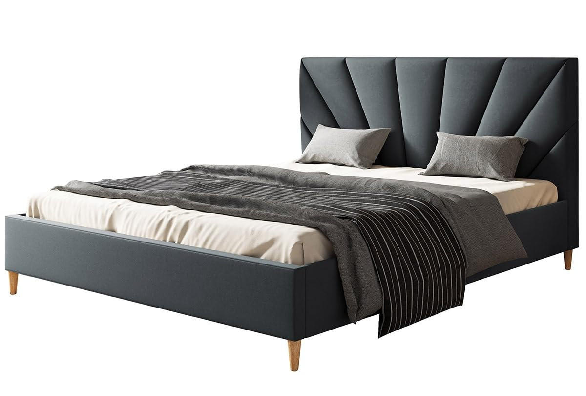 POLSTERBETT LUX Denver mit Kopfteil, 120 x 200 cm, Doppelbett mit Lattenrost aus Holz, Velourstoff Dunkelgrau, Füße in Farbe: Braun - Dunkelgrau, Holz/Textil (120/200cm) - Alpi-Möbel