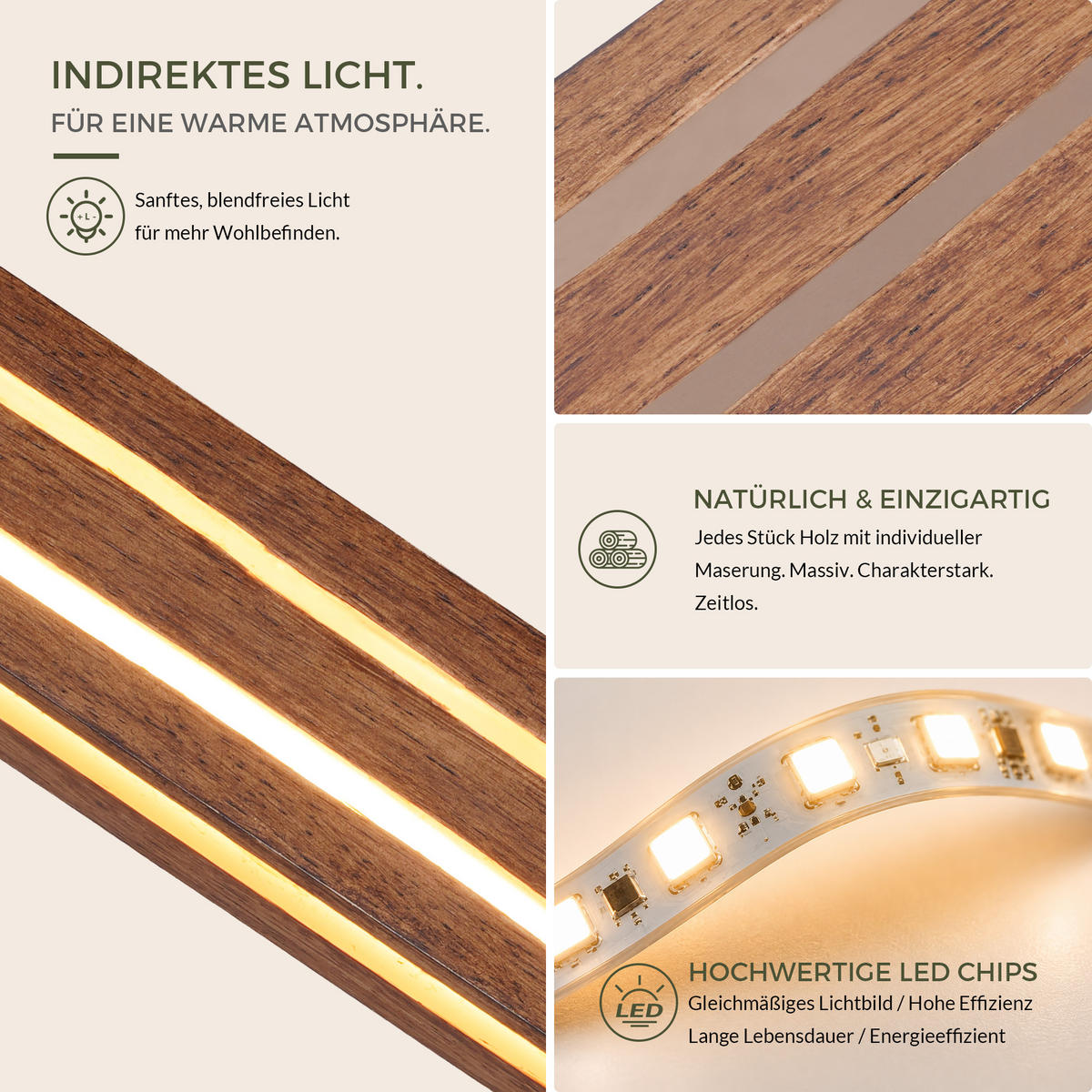 LED WANDLEUCHTE Vexmar 50/8/3 cm - Braun, Holz/Metall (8/3/50cm) - ZMH