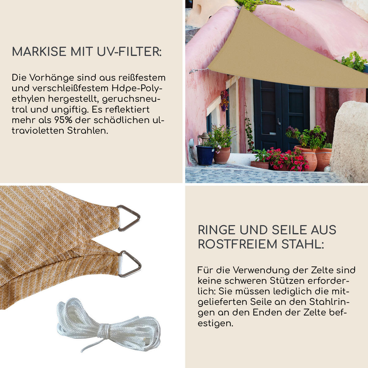 SONNENSEGEL Beige 300/300/1 cm - Beige, Kunststoff (300/300cm) - Mobili Rebecca