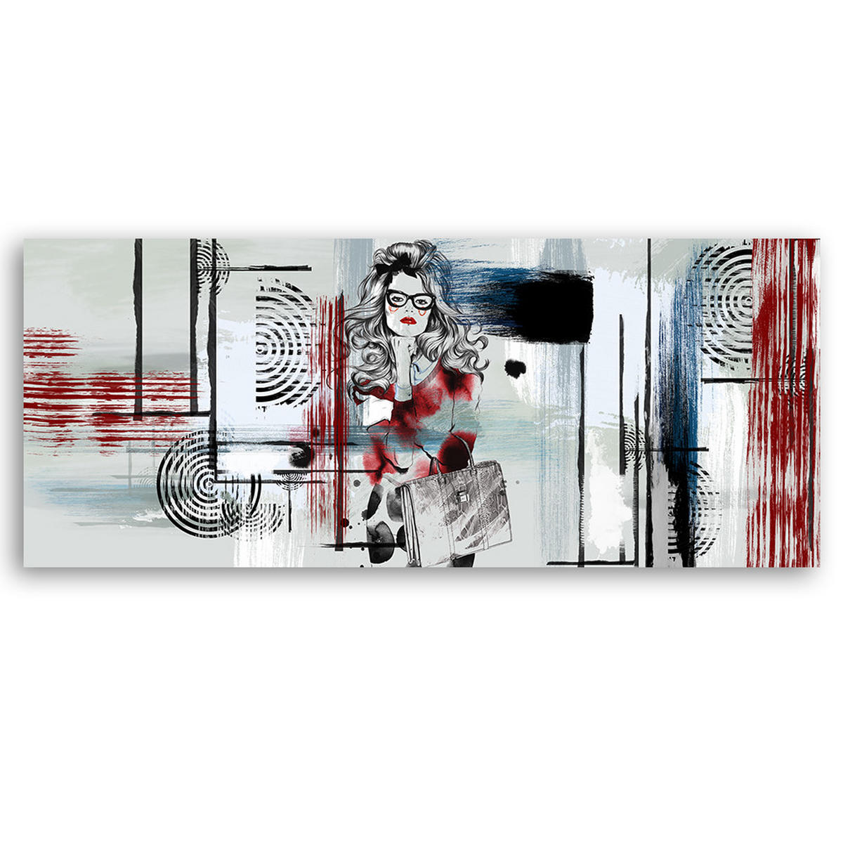 WANDBILD frau mit brille abstrakt - Grau, Textil (90/30cm) - Feeby