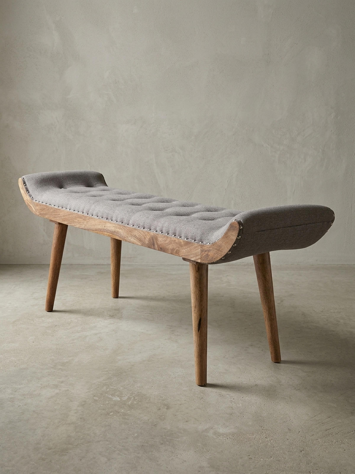 SITZBANK Massivholz Chesterfield Muster, Grau 125x38x50 cm - Braun/Grau, Mangoholz/Textil (125/50/38cm) - KADIMA DESIGN