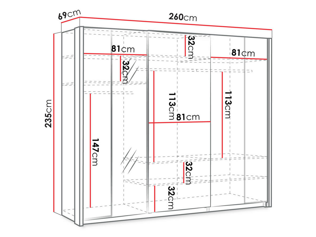 SCHIEBETÜRENSCHRANK Maxi 3D 250 MX06 mit LED Beleuchtung - Weiß, Holzwerkstoff (260/235/69cm) - MIRJAN24